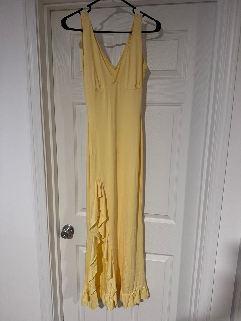 Amazon Yellow V-Neck Ruffle-Hem Maxi Dress